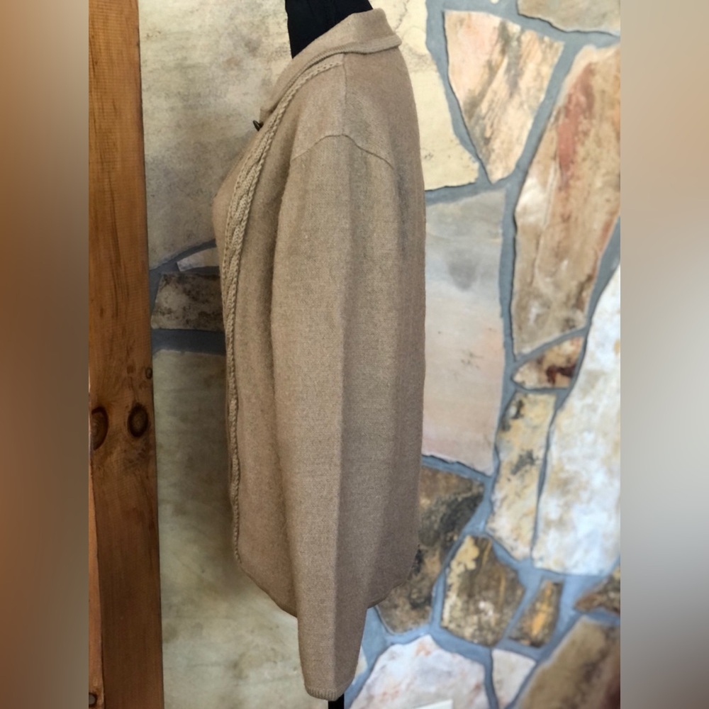 Classic Wool Cardigan WORTHINGTON Button Front Collared Sweater Tan (Large) - Picture 3 of 17